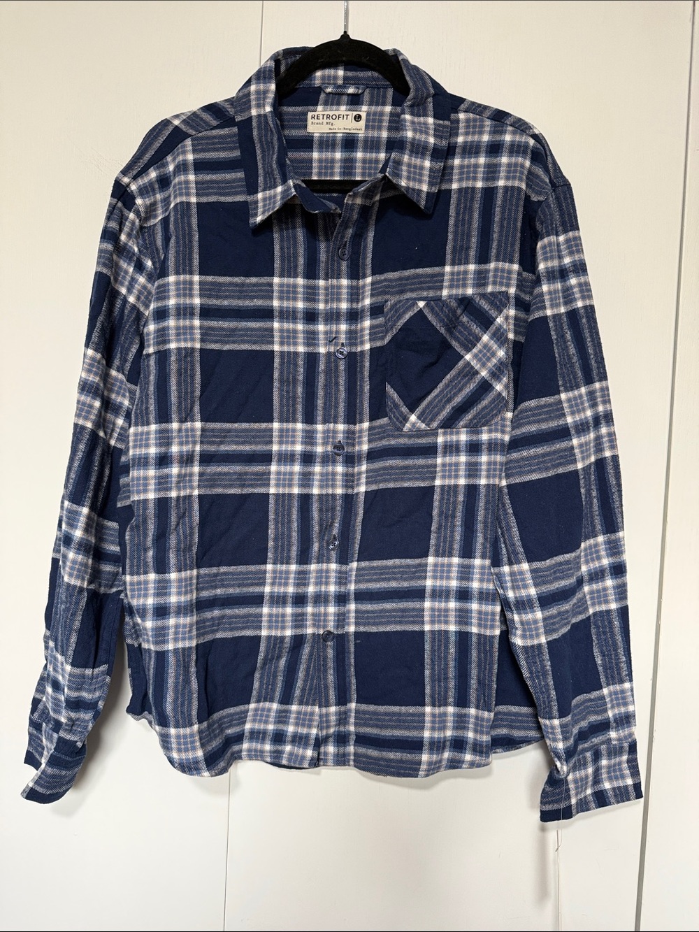 Retrofit Men's Navy and White Plaid Button-Down Shirt
